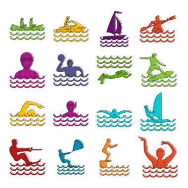 Su spor Icons doodle set