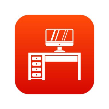 Bilgisayar masası, çalışma alanı simgesi dijital kırmızı