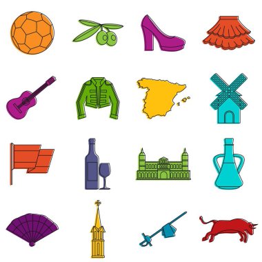 İspanya seyahat simgeler kümesi doodle