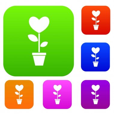 Bir tencerede kalp çiçek renk koleksiyonu ayarla