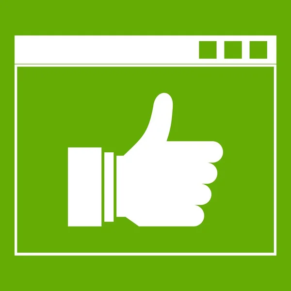 Hand met duim omhoog in browser pictogram groen — Stockvector