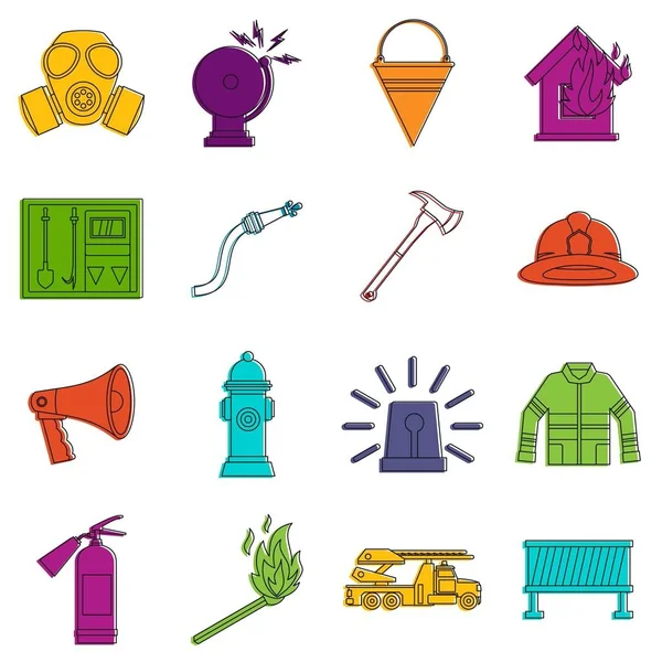 Outils pompier icônes doodle ensemble — Image vectorielle
