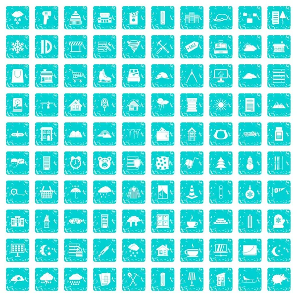 100 icônes de fenêtres ensemble Grunge bleu — Image vectorielle