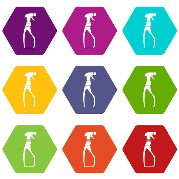 Renk altı yüzlü püskürtücü şişe Icon set — Stok Vektör