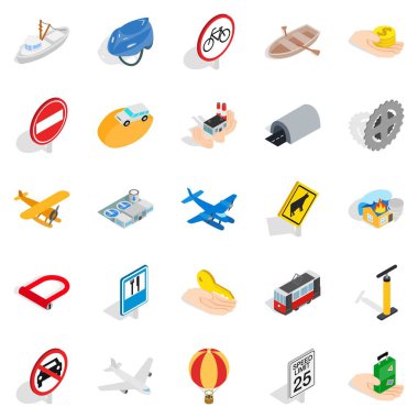 Hareket Icons set, izometrik stili