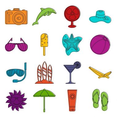 Yaz dinlenme simgeler kümesi doodle
