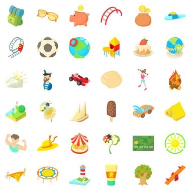 Tatil Icons set, karikatür tarzı