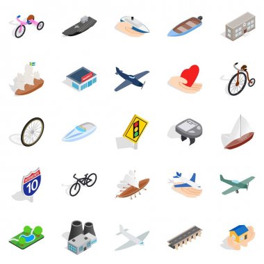 Hareket Icons set, izometrik stili