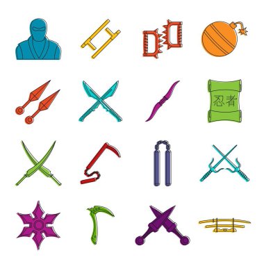 Ninja araçları simgeler kümesi doodle