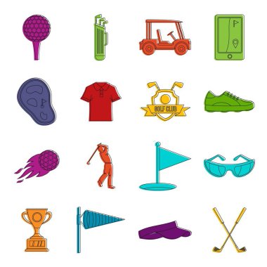 Golf öğeleri simgeler kümesi doodle