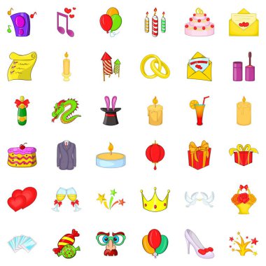 Havai fişek simgeleri ayarlandı, çizgi film biçimi