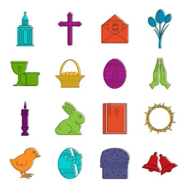 Paskalya öğeleri simgeler kümesi doodle