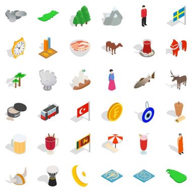Müze Icons set, izometrik stili