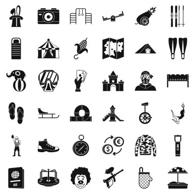 Tatil aile Icons set, basit tarzı