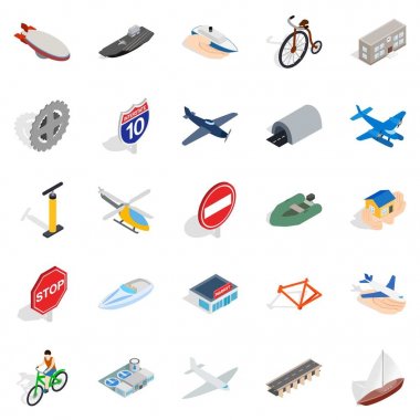 Özel uçan makine Icons set, izometrik stili