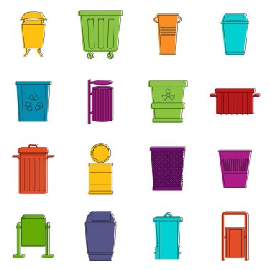 Çöp konteyner simgeler kümesi doodle