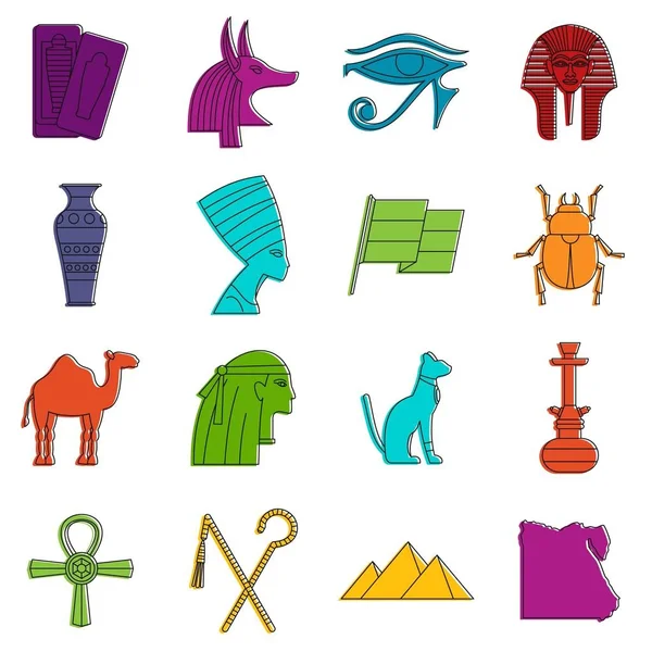 Egito itens de viagem ícones doodle set — Vetor de Stock