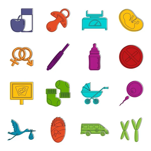 Embarazo símbolos iconos doodle conjunto — Vector de stock