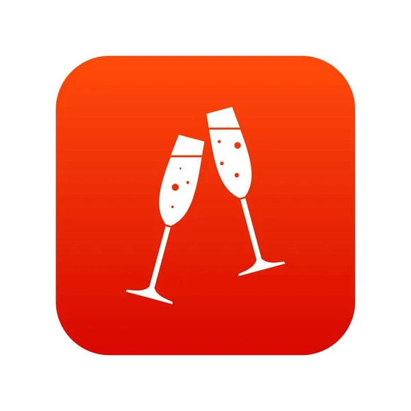 Två glas champagne ikonen digital röd — Stock vektor