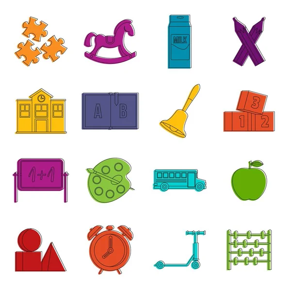 Conjunto de iconos de símbolo de jardín de infantes doodle — Vector de stock