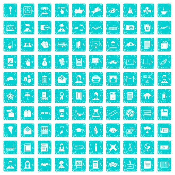 100 icônes écrivain ensemble Grunge bleu — Image vectorielle