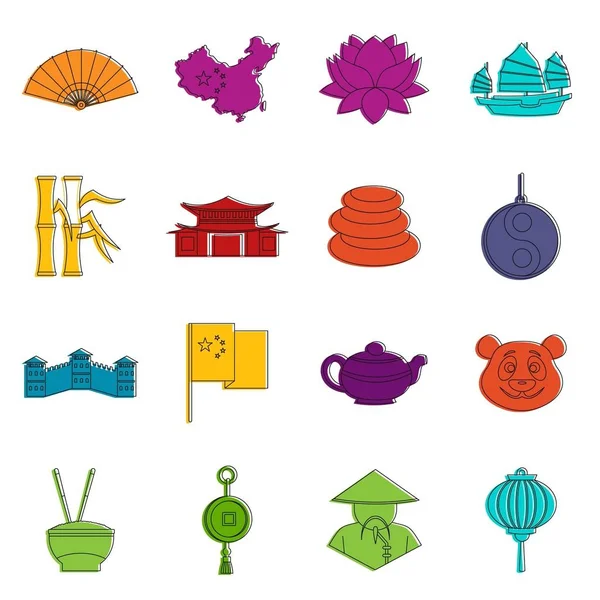 China símbolos de viagem ícones doodle set — Vetor de Stock