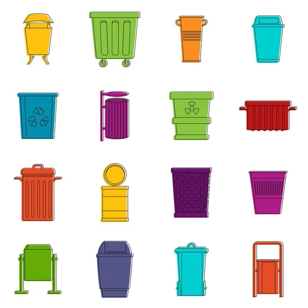 Odpadky kontejner Ikony doodle sada — Stockový vektor