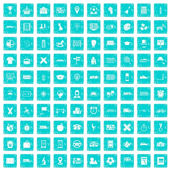100 icônes bus bleu grunge — Image vectorielle