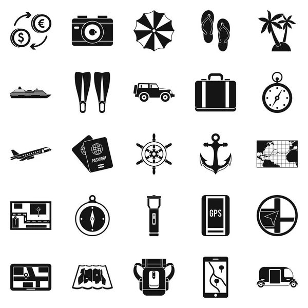 Conjunto de iconos de vacaciones en el extranjero, estilo simple — Vector de stock