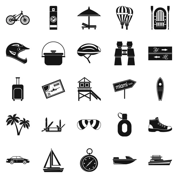 Conjunto de ícones de férias no exterior, estilo simples — Vetor de Stock