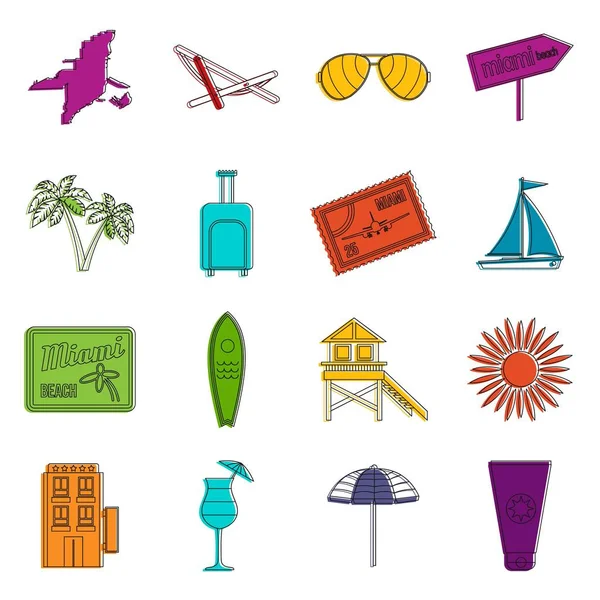 Conjunto de doodle ícones de Miami — Vetor de Stock
