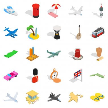 Unutulmaz yer Icons set, izometrik stili