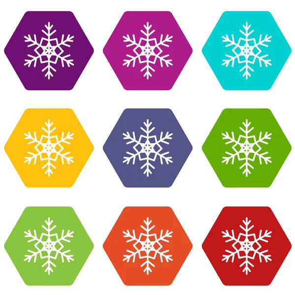 Copo de nieve icono conjunto hexaedro de color — Vector de stock