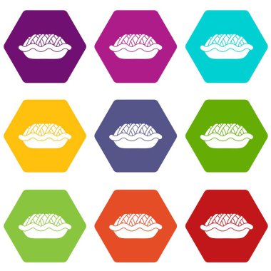 Renk altı yüzlü pasta Icon set