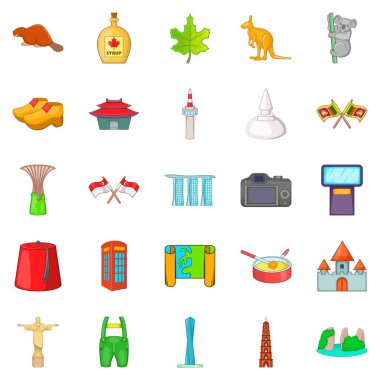 Güzel bir şehir Icons set, karikatür tarzı