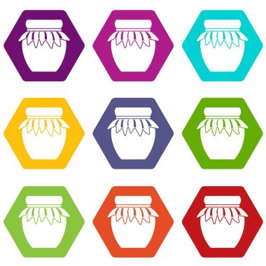 Reçeli Cam Kavanoz simge kümesi renk altı yüzlü