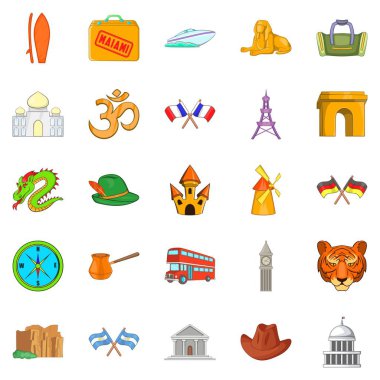 Günübirlik gezi Icons set, karikatür tarzı