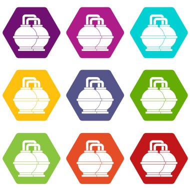 Sanayi için benzin tankları ve renk altı yüzlü petrol Icon set