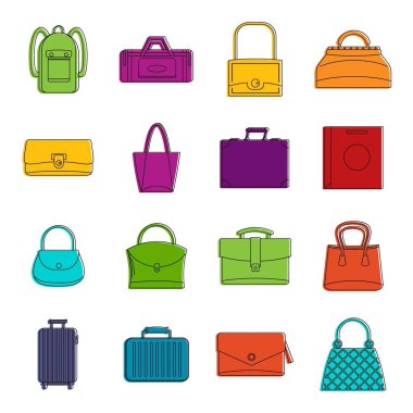Çantası Bagaj bavul Icons doodle set