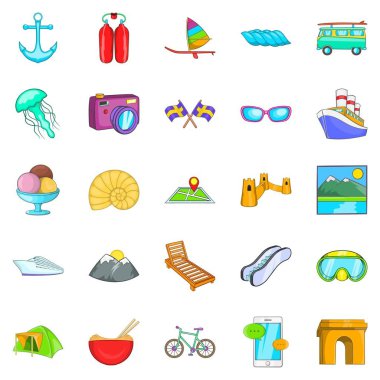 Keşfetmek dünya Icons set, karikatür tarzı