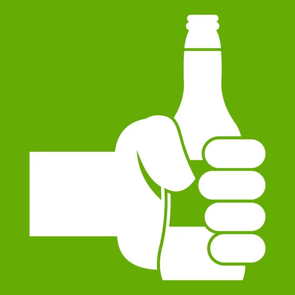 Hand holding bottle of beer icon green — Stock Vector