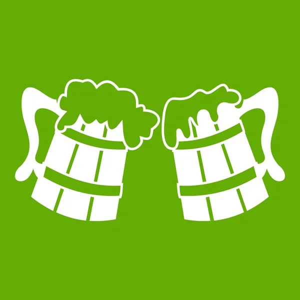 Zielona ikona kufle drewniane piwa — Wektor stockowy
