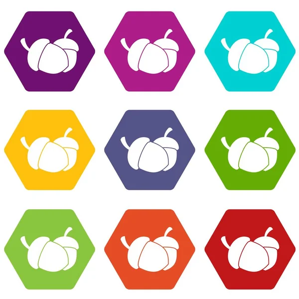 Renk altı yüzlü meşe palamudu Icon set