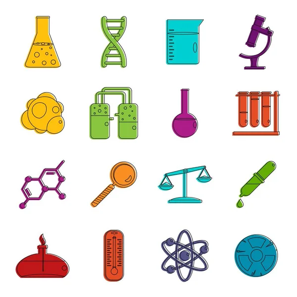 Ensemble de doodle icônes laboratoire chimique — Image vectorielle