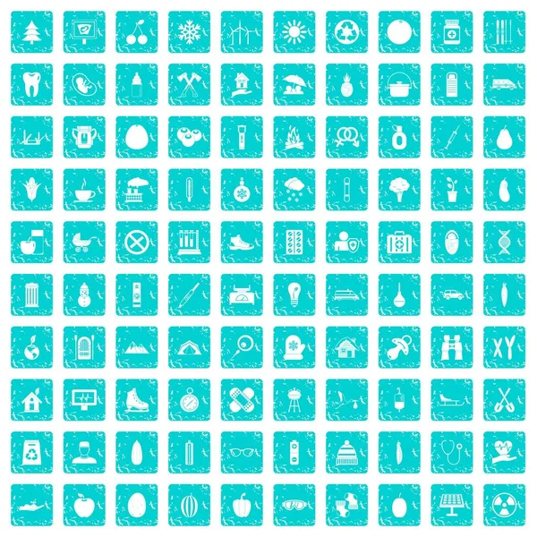 100 icônes de santé pour enfants bleu grunge — Image vectorielle