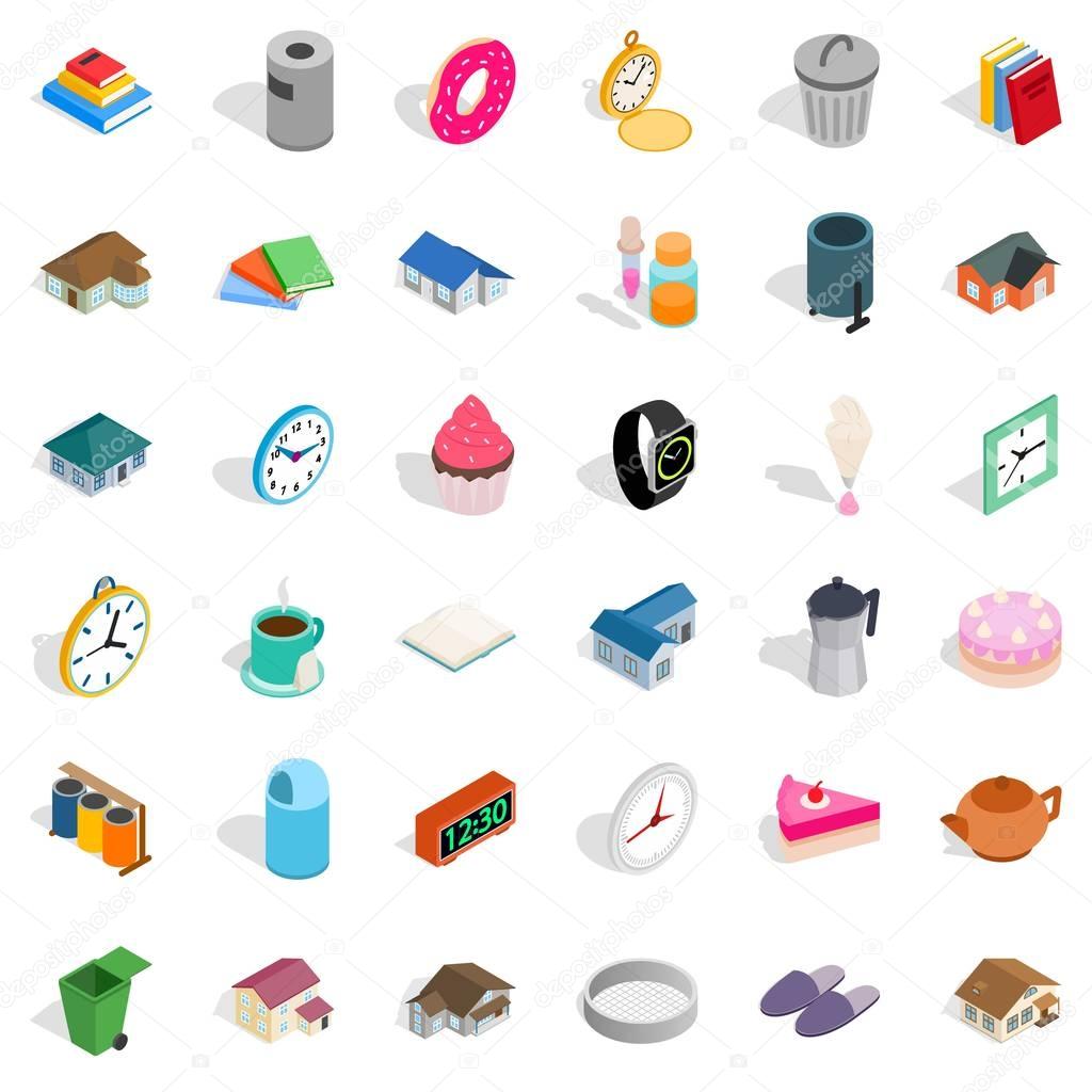 Home icons set. Isometric style of 36 home vector icons for web isolated on white background