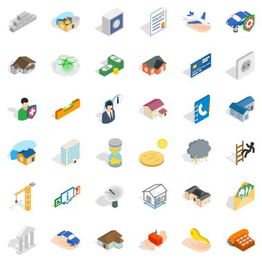 Bina Icons set, izometrik stili