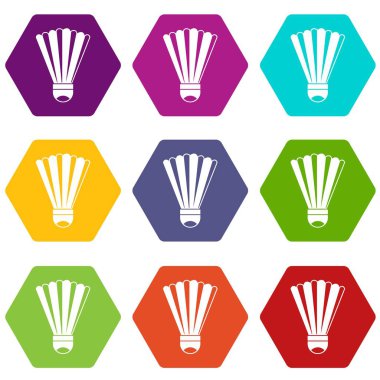 Renk altı yüzlü raketle Icon set