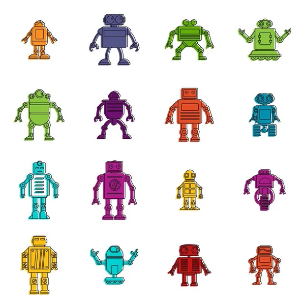 Robot icons doodle set — Stock Vector