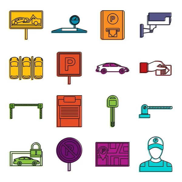 Ícones de estacionamento do carro doodle set —  Vetores de Stock